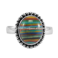 Rainbow Calsilica Gemstone 925 Sterling Silver Ring Jewelry